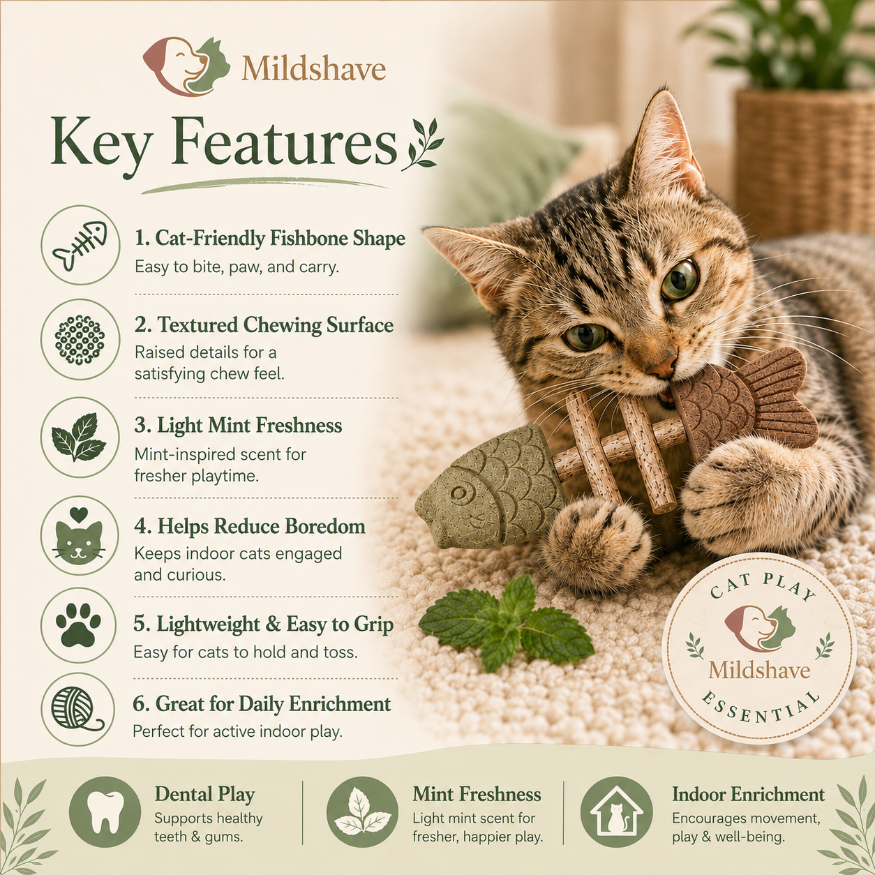 Mildshave® Fishbone Catnip Chewable for Cats (Toys)🐱