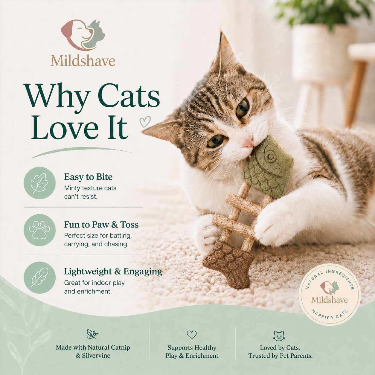Mildshave® Fishbone Catnip Chewable for Cats (Toys)🐱
